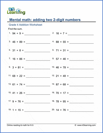 Addition of 2-digit numbers worksheets| Worsheets library