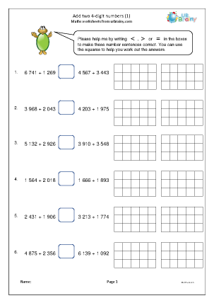 Add two 4-digit numbers (1) - Addition by URBrainy.com - Worksheets Library