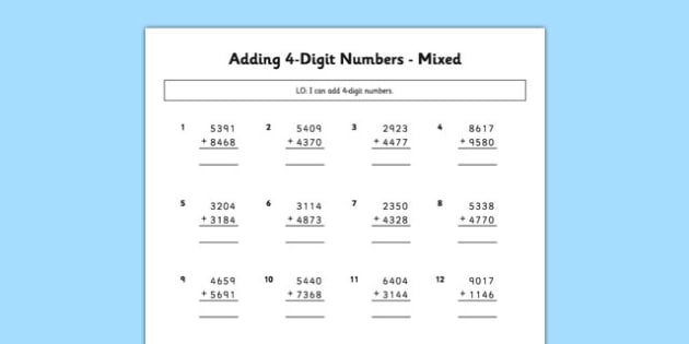 Adding 4 Digit Numbers Without Regrouping (teacher made) - Worksheets ...