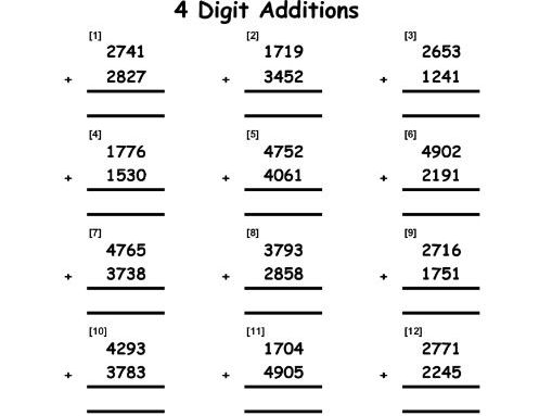 Free adding 4 digit numbers worksheet, Download Free adding 4 digit ...