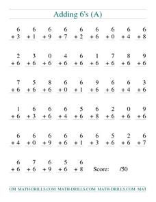 Adding 6s (A) Worksheet for 1st - 2nd Grade | Lesson Planet