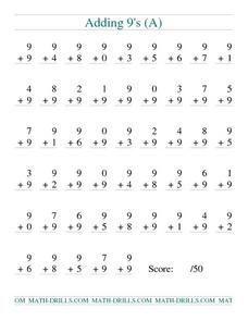Adding 9s (A) Worksheet for 1st - 2nd Grade | Lesson Planet
