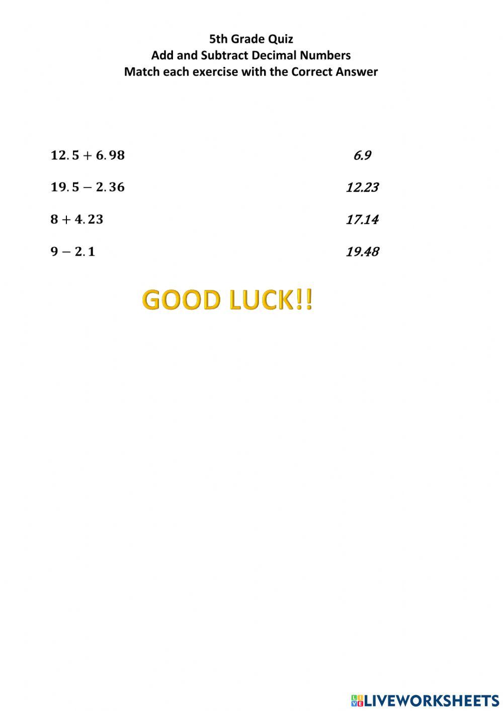 adding and subtracting decimals 11 9 ansers