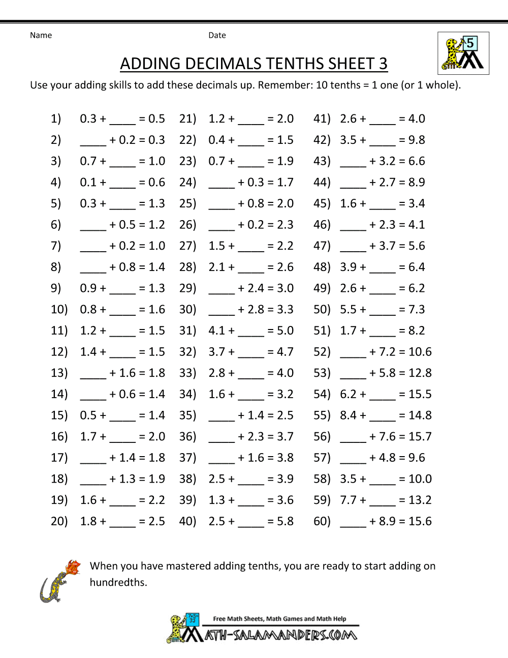 adding and subtracting decimals worksheet 4th grade