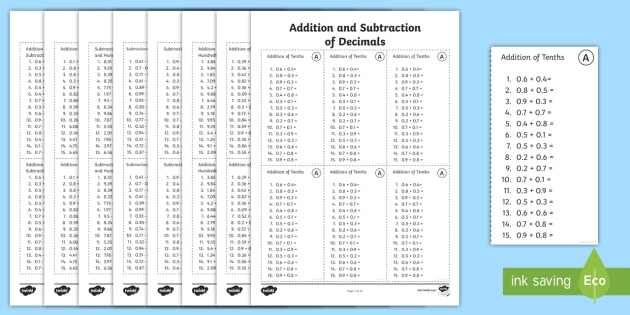 adding and subtracting decimals worksheet 7th grade