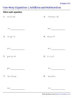 One-Step Equation - Addition and Subtraction Worksheets