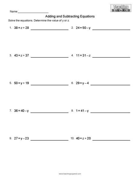 Equations Adding and Subtracting - Teaching Squared