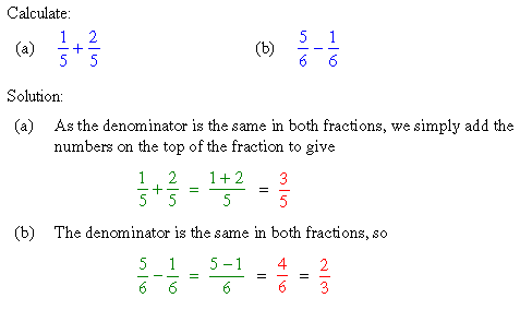 Unit 20 Section 2 : Addition and Subtraction of Fractions