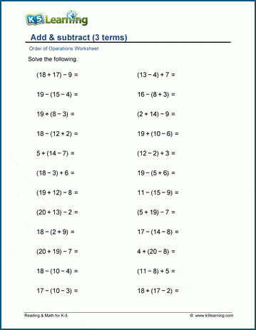 Add &  subtract (3-4 terms) worksheets | Worsheets library