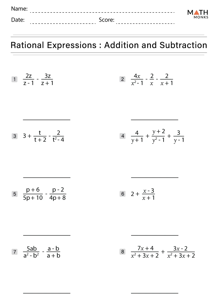 adding and subtracting expressions worksheet