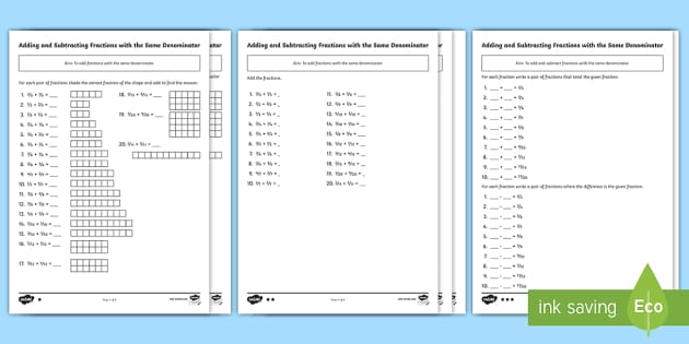 adding and subtracting fraction worksheet