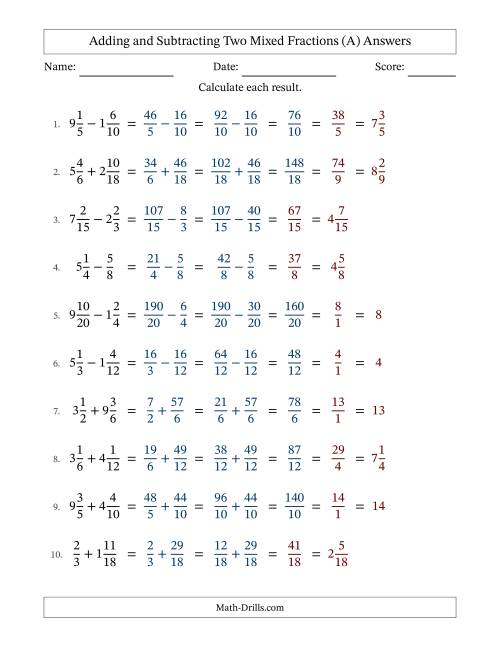 Adding and Subtracting Two Mixed Fractions with Similar ...