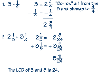 adding and subtracting fractions examples