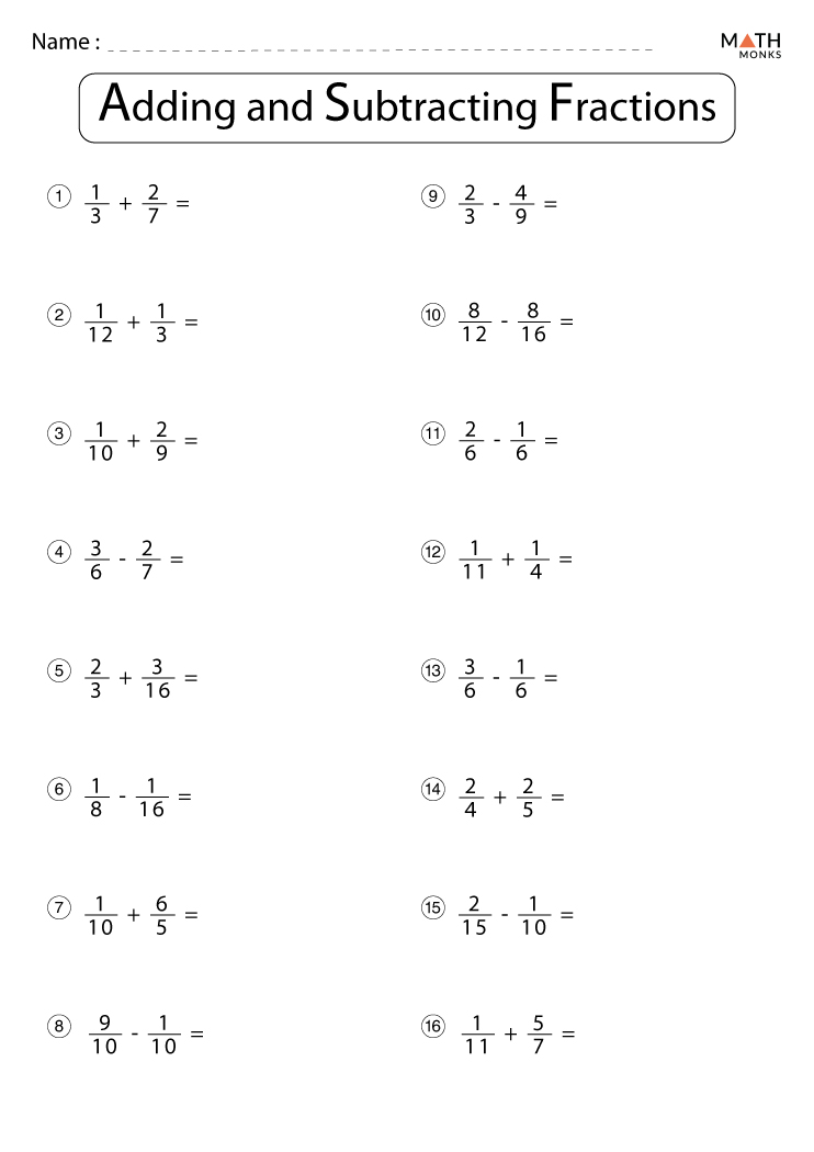 adding and subtracting fractions with different denominators worksheet