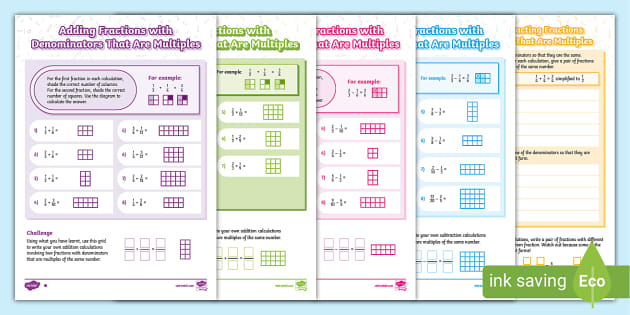 Add and Subtract Fractions: Denominators That Are Multiples