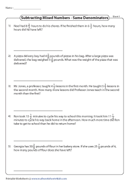 adding and subtracting fractions with unlike denominators word problems worksheet