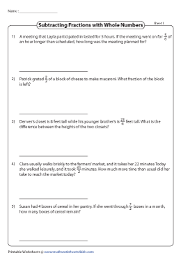 adding and subtracting fractions with unlike denominators word problems worksheet