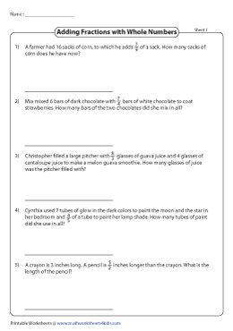 adding and subtracting fractions with unlike denominators word problems worksheet
