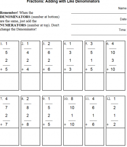 adding and subtracting fractions with unlike denominators worksheet