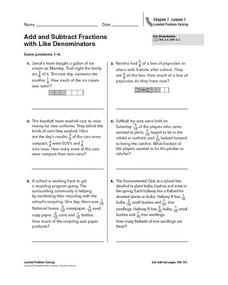 Add and Subtract Fractions with Like Denominators: 2 (Word ...