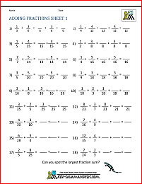 adding and subtracting fractions worksheet 5th grade