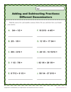 Adding and Subtracting Fractions | Fractions Worksheets