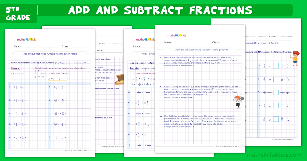 adding and subtracting fractions worksheet 5th grade