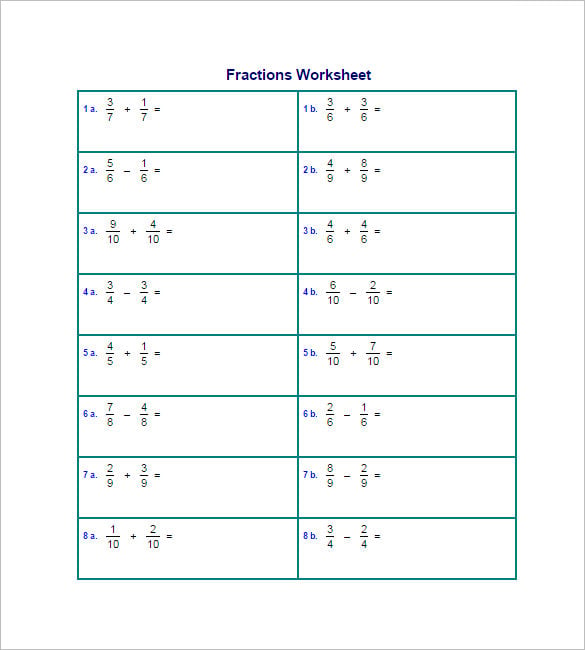 15+ Adding And Subtracting Fractions Worksheets - Free PDF ...