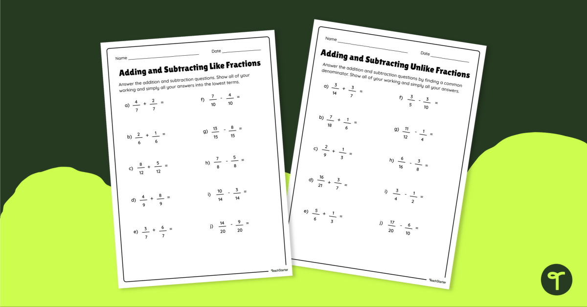 adding and subtracting fractions worksheet with answer key