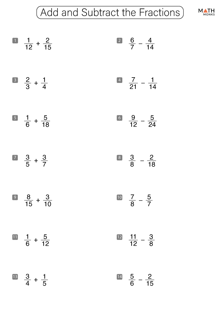 adding and subtracting fractions worksheet with answer key