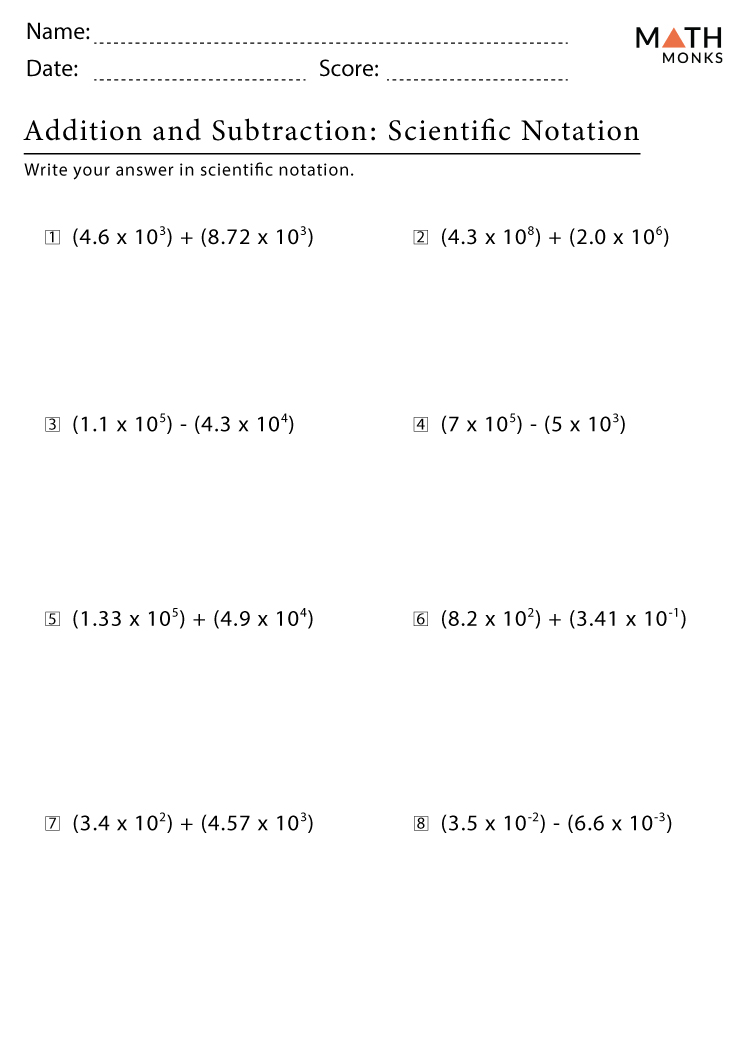 adding and subtracting in scientific notation worksheet