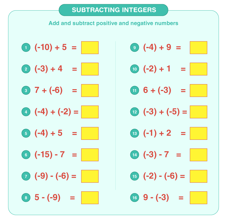 adding and subtracting integers worksheet 7th grade