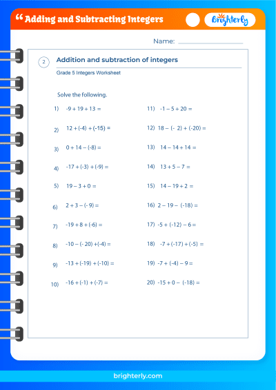 adding and subtracting integers worksheet with answers