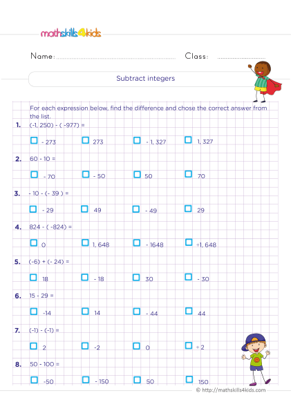 adding and subtracting integers worksheet with answers