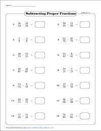 Subtracting Like Fractions Worksheets