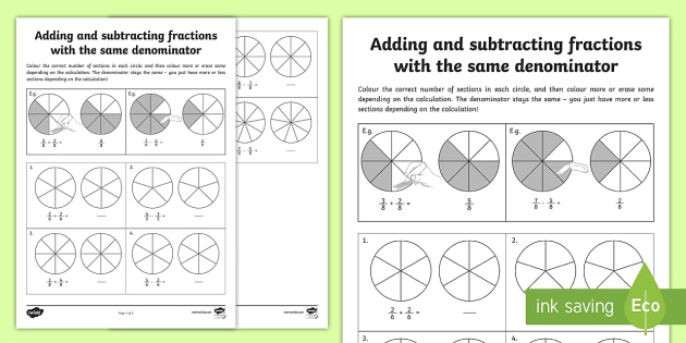 Adding and Subtracting Fractions Worksheet | Years 3 to 6