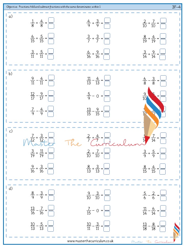 adding and subtracting like fractions