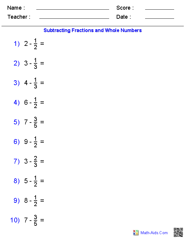 Fractions Worksheets | Printable Fractions Worksheets for Teachers