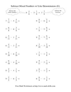 adding and subtracting mixed number worksheet 5th grade 10 7a