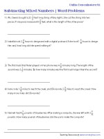 Fraction Subtraction Word Problems Worksheets