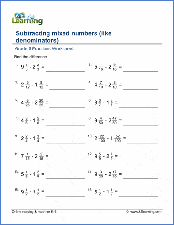 adding and subtracting mixed numbers worksheet pdf
