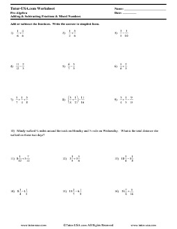 Worksheet: Mixed Numbers - Add and Subtract Fractions and Mixed ...