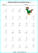 Grade 1 mixed Addition &  Subtraction up to 20 math school ...