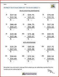 adding and subtracting money worksheet