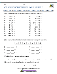 Adding and Subtracting Negative Numbers - Worksheets Library