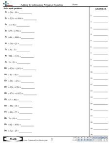 adding and subtracting negative numbers worksheet