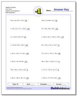 adding and subtracting positive and negative integers worksheet