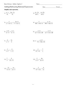 adding and subtracting rational expressions worksheet answers