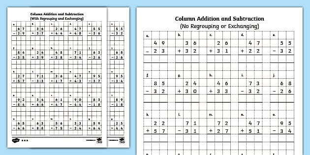 2-Digit Column Addition and Subtraction Worksheet Worksheet