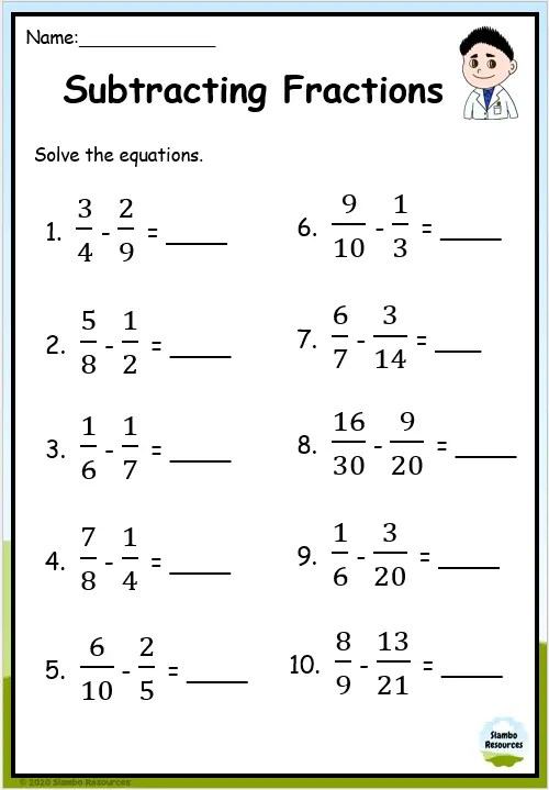 adding and subtracting unlike denominators worksheet